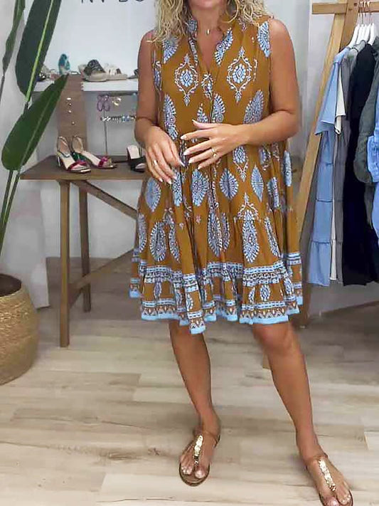 Women's V Neck Mini Dress – Caramel Brown