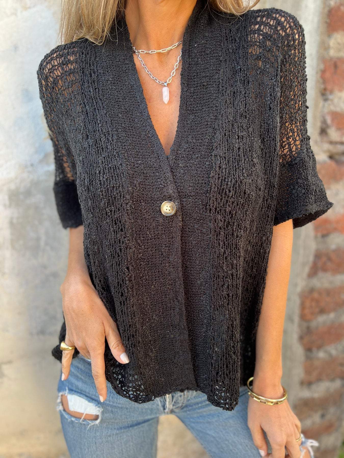 Women's V Neck Short Sleeve Cardigan