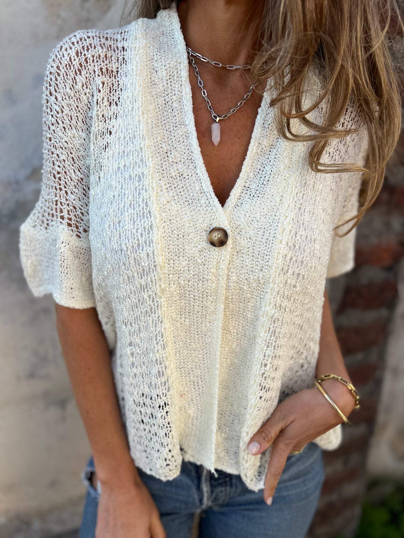 Women's V Neck Short Sleeve Cardigan