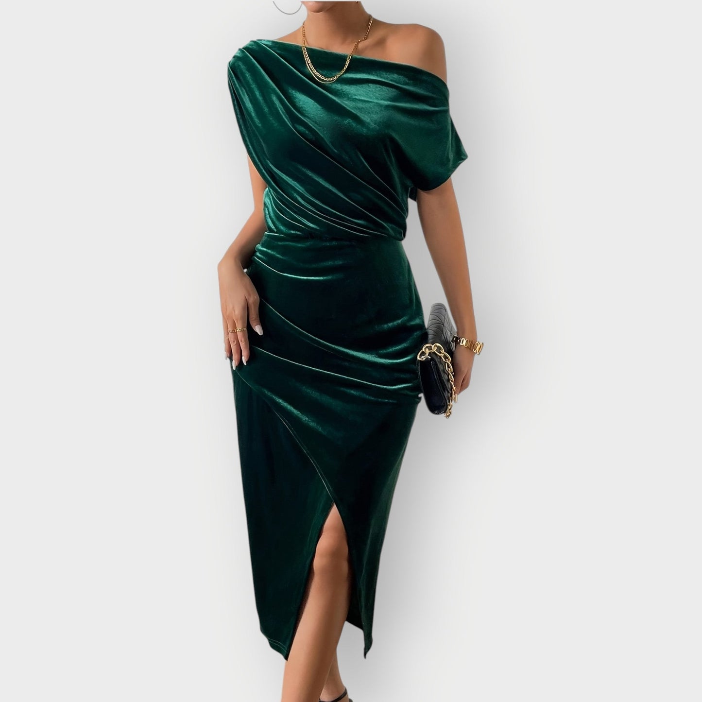 Women's Off Shoulder Midi Dress – Green