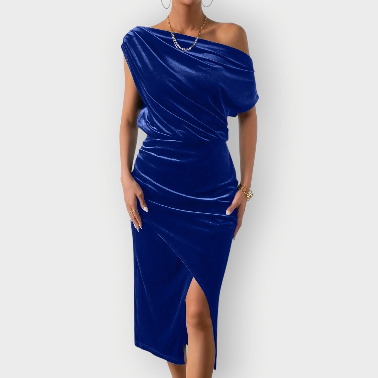 Women's Off Shoulder Midi Dress – Blue
