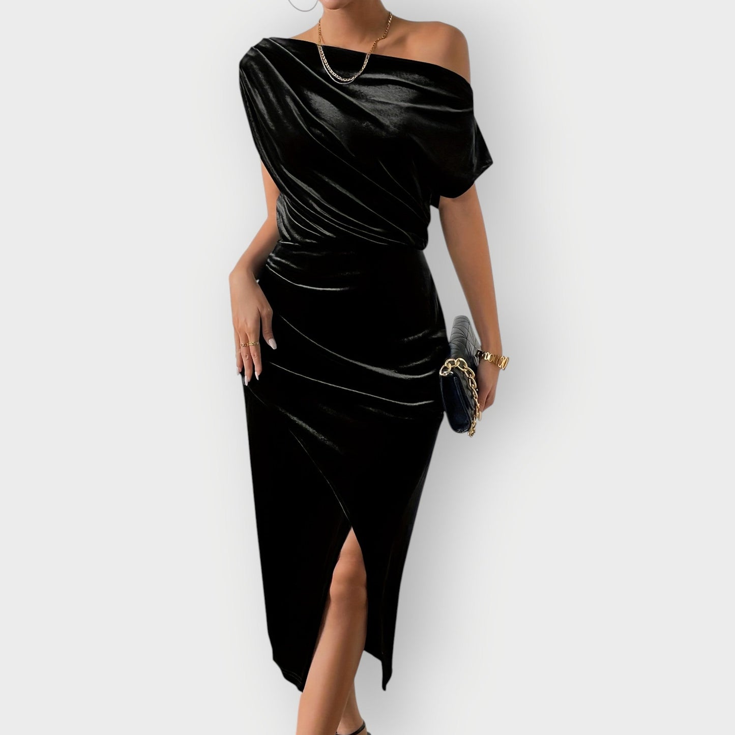 Women's Off Shoulder Midi Dress – Black