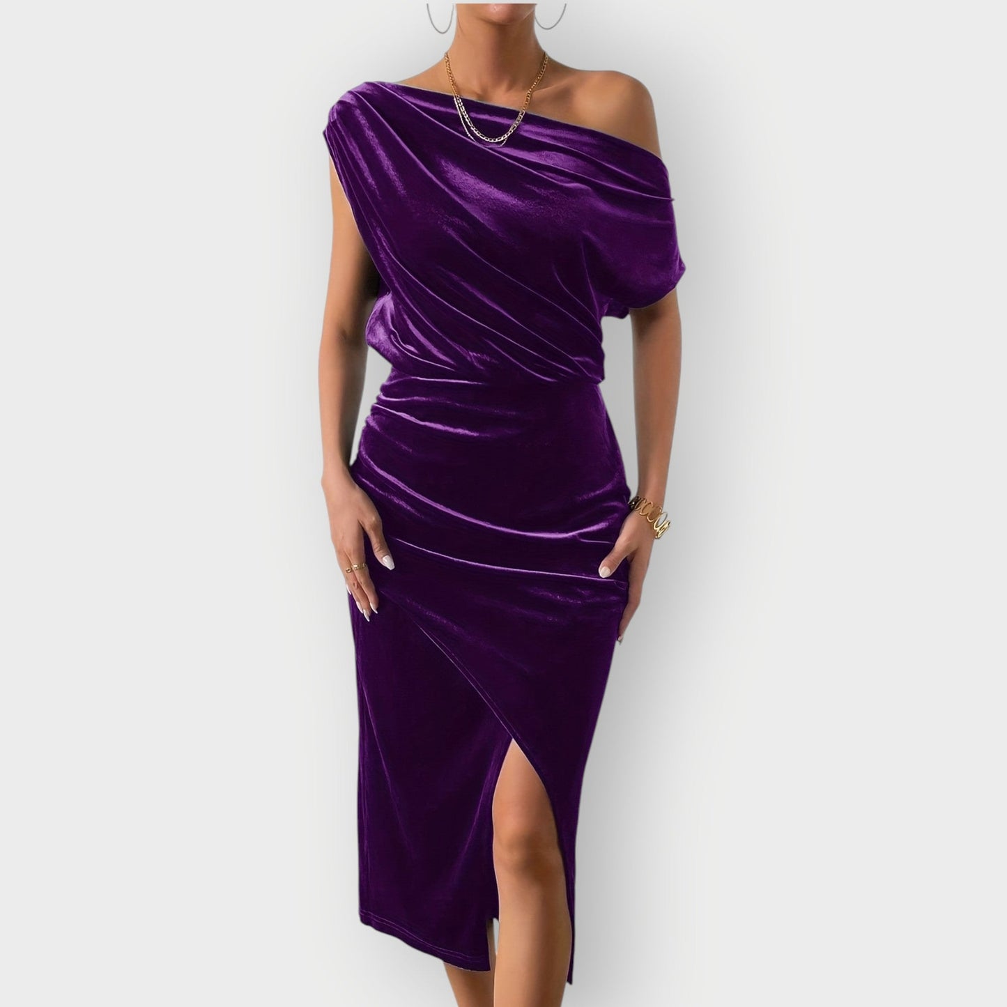 Women's Off Shoulder Midi Dress – Purple