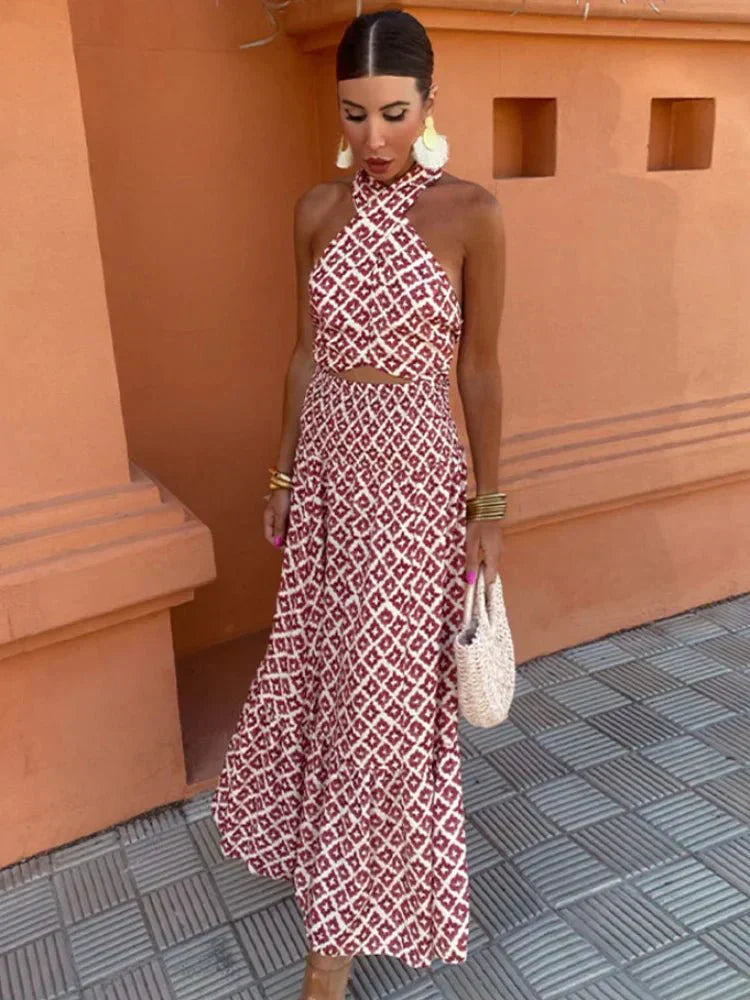 Women's Halter Maxi Dress – Red
