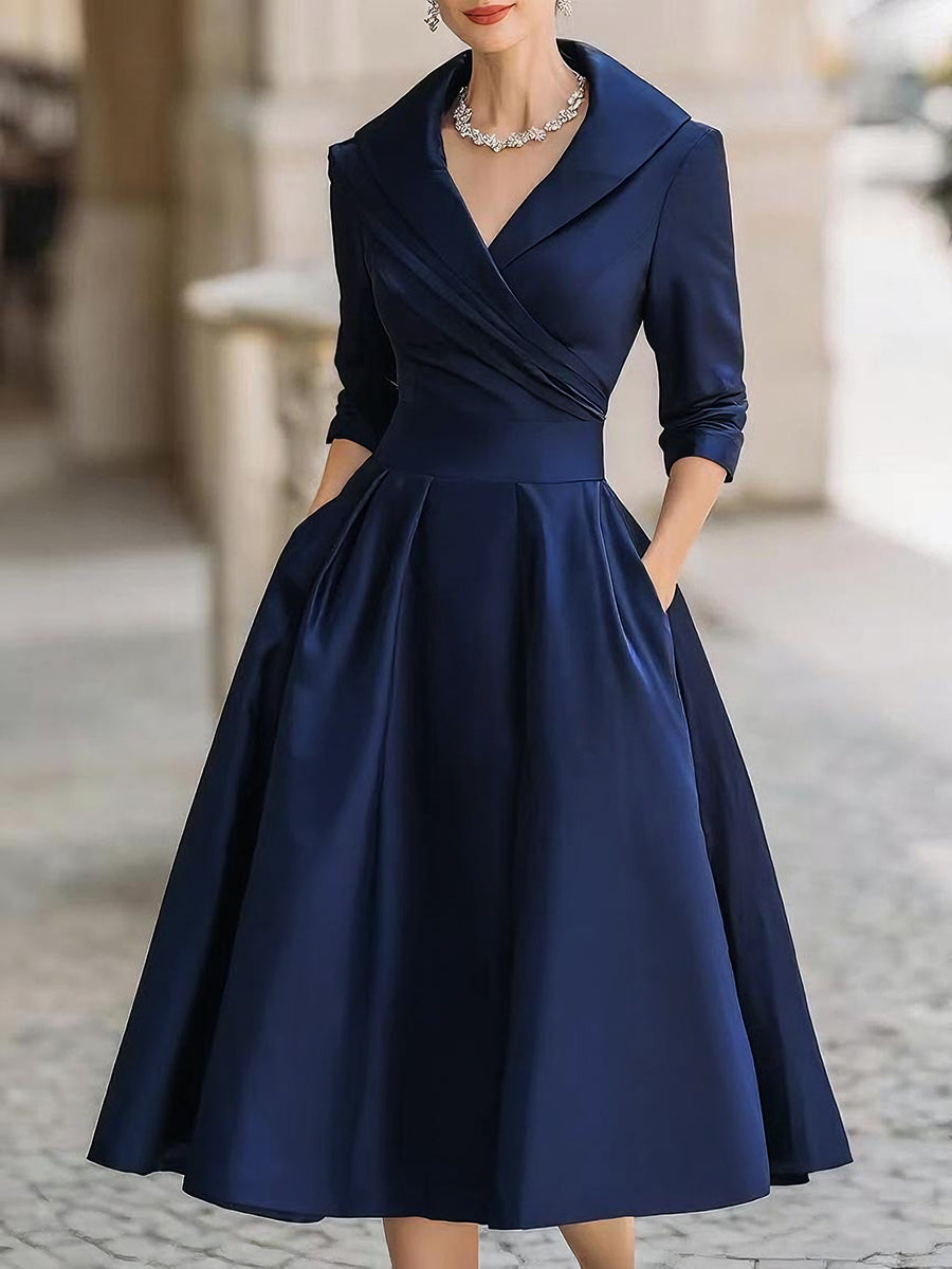 Women's V Neck Midi Dress – Blue