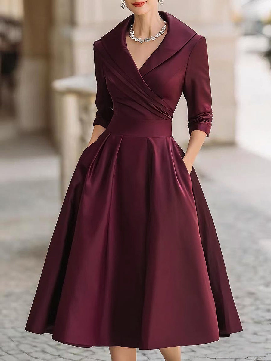 Women's V Neck Midi Dress – Burgundy