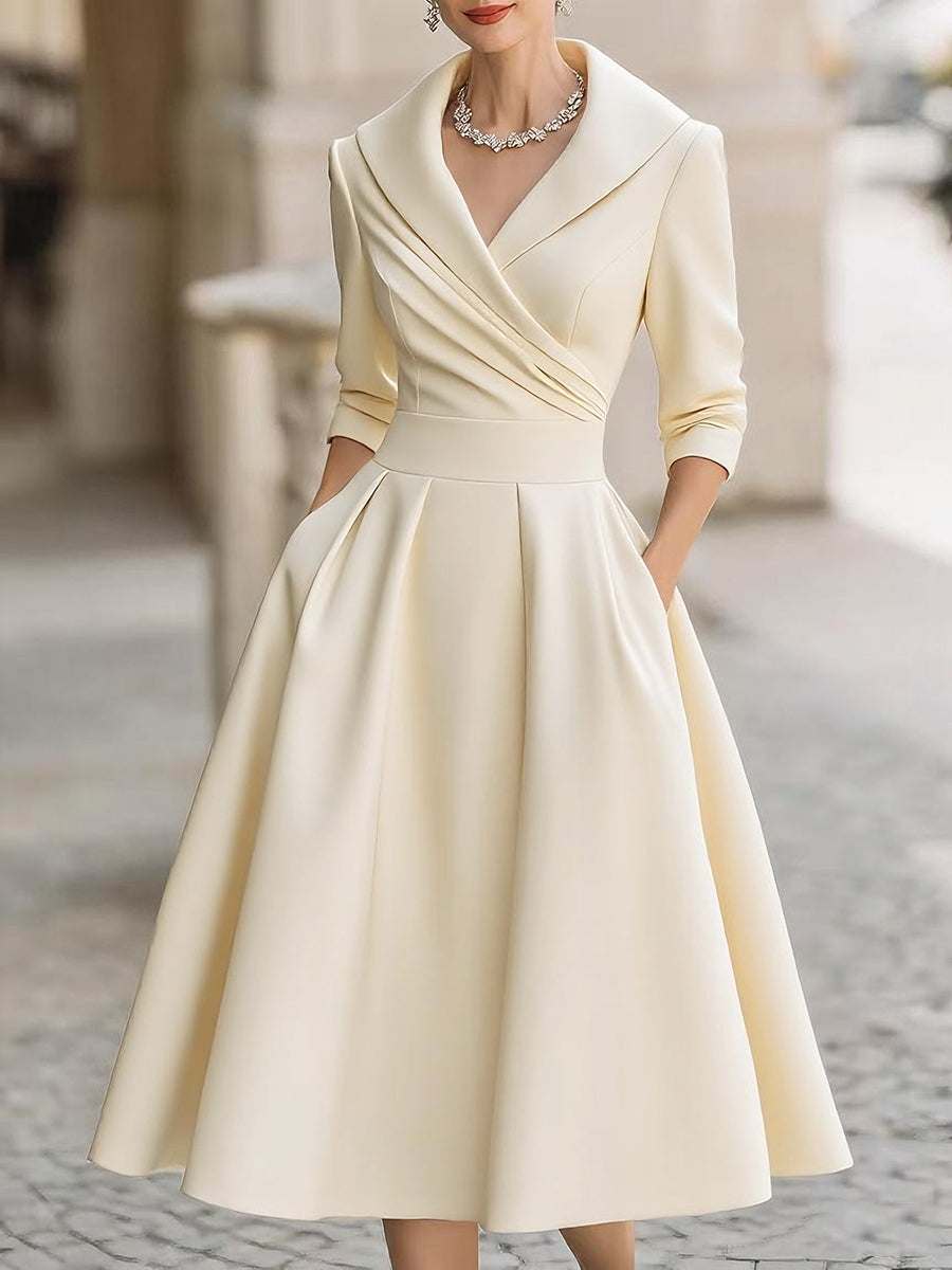 Women's V Neck Midi Dress – Beige