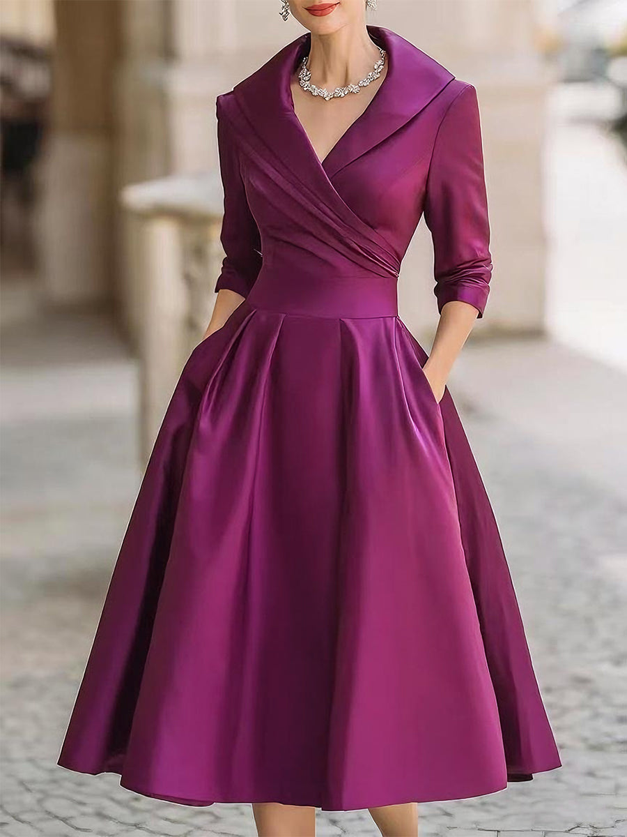 Women's V Neck Midi Dress – Purple