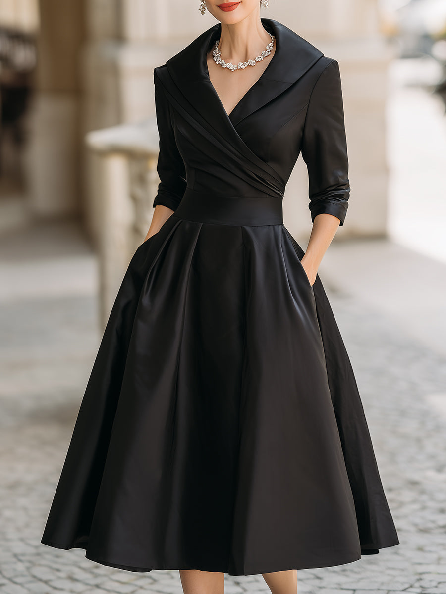Women's V Neck Midi Dress – Black