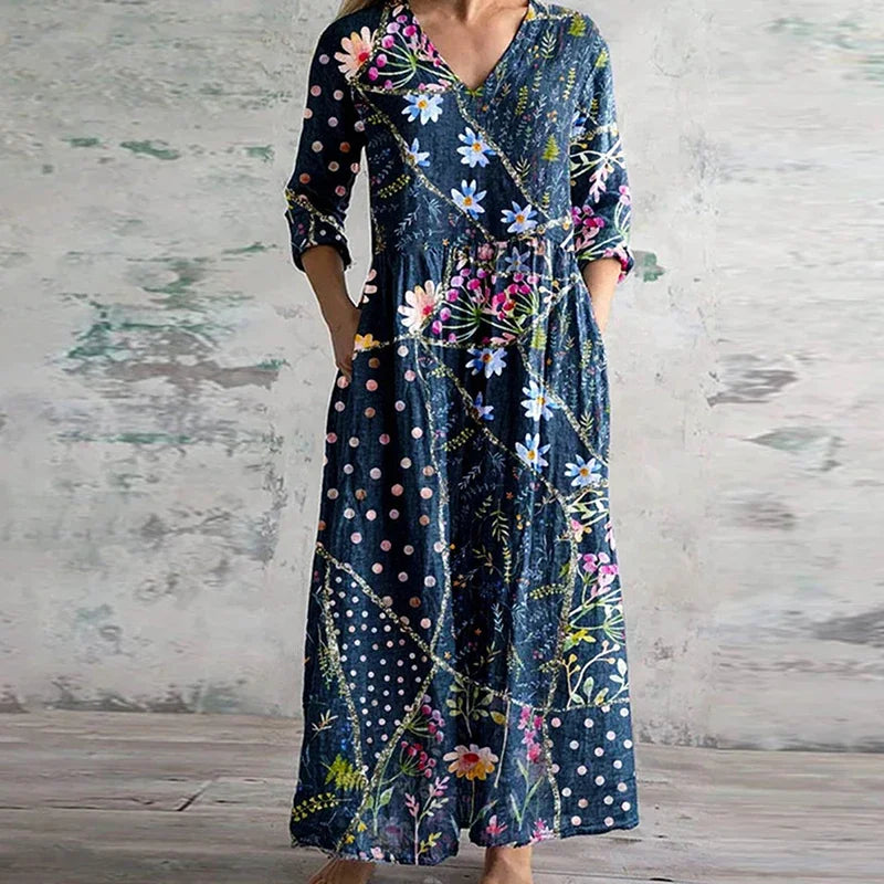 Women's V Neck Maxi Dress – Navy Blue