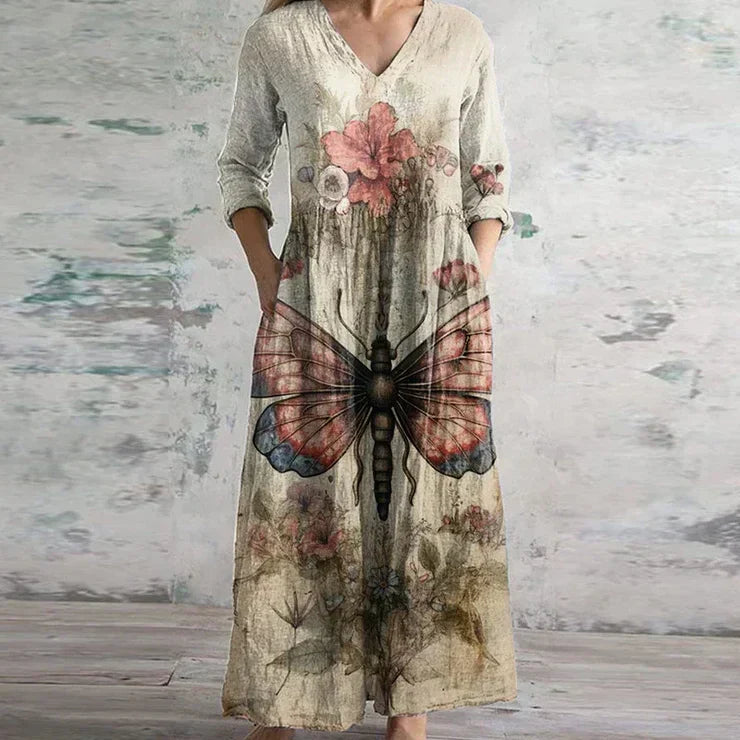 Women's V Neck Maxi Dress – Beige