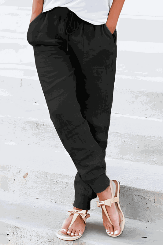 Women's Tapered Drawstring Joggers – Black