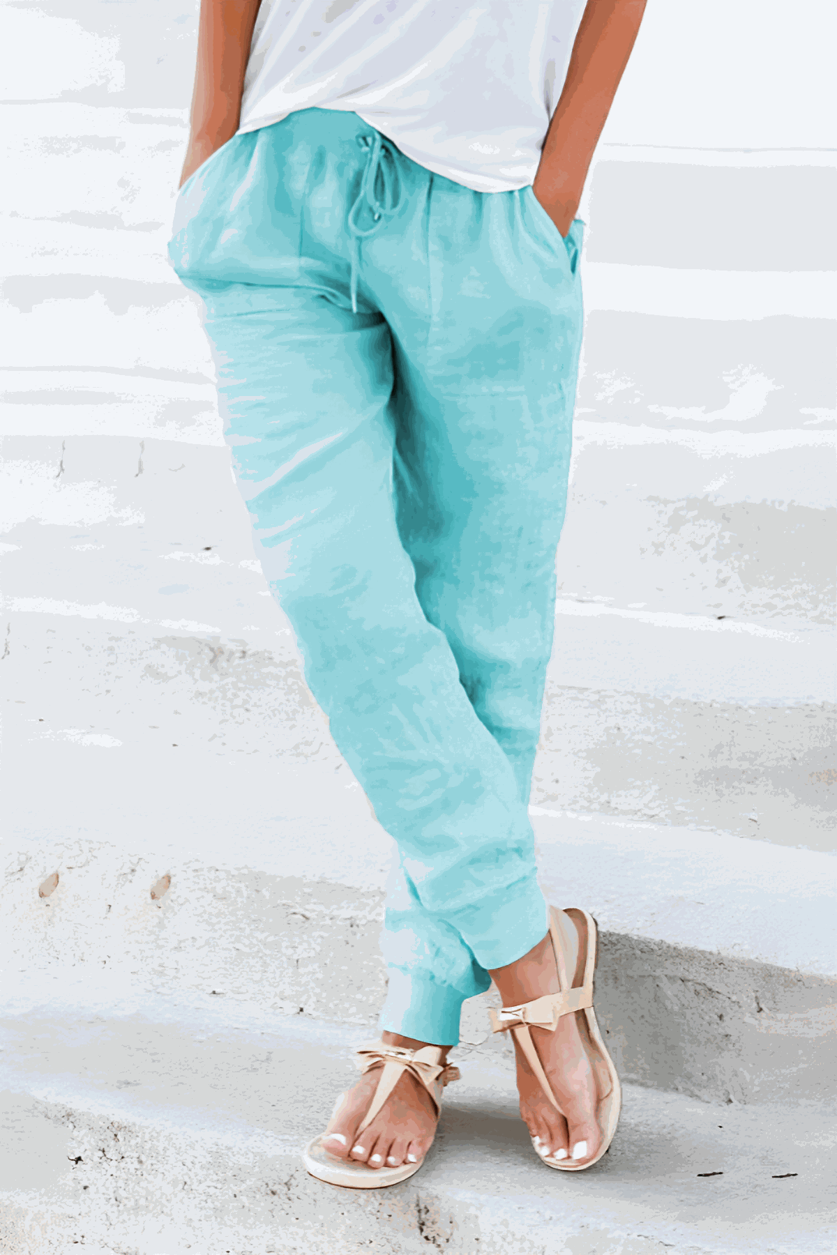 Women's Tapered Drawstring Joggers – Turquoise