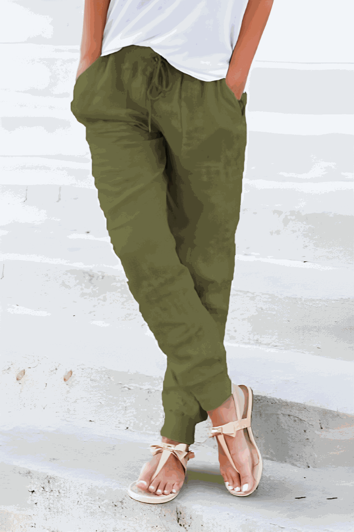 Women's Tapered Drawstring Joggers – Army Green