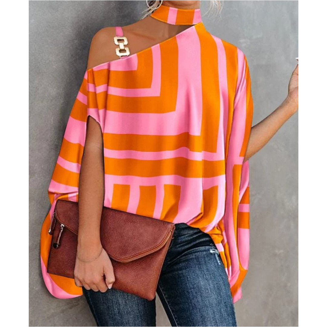 Women's One Shoulder Long Sleeve Tunic – Orange