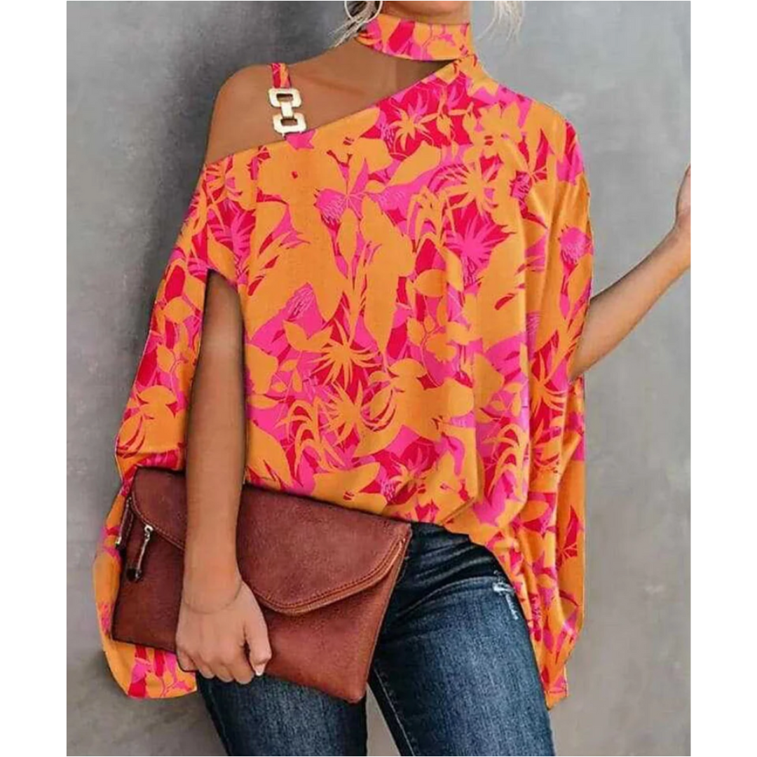 Women's One Shoulder Long Sleeve Tunic – Pink