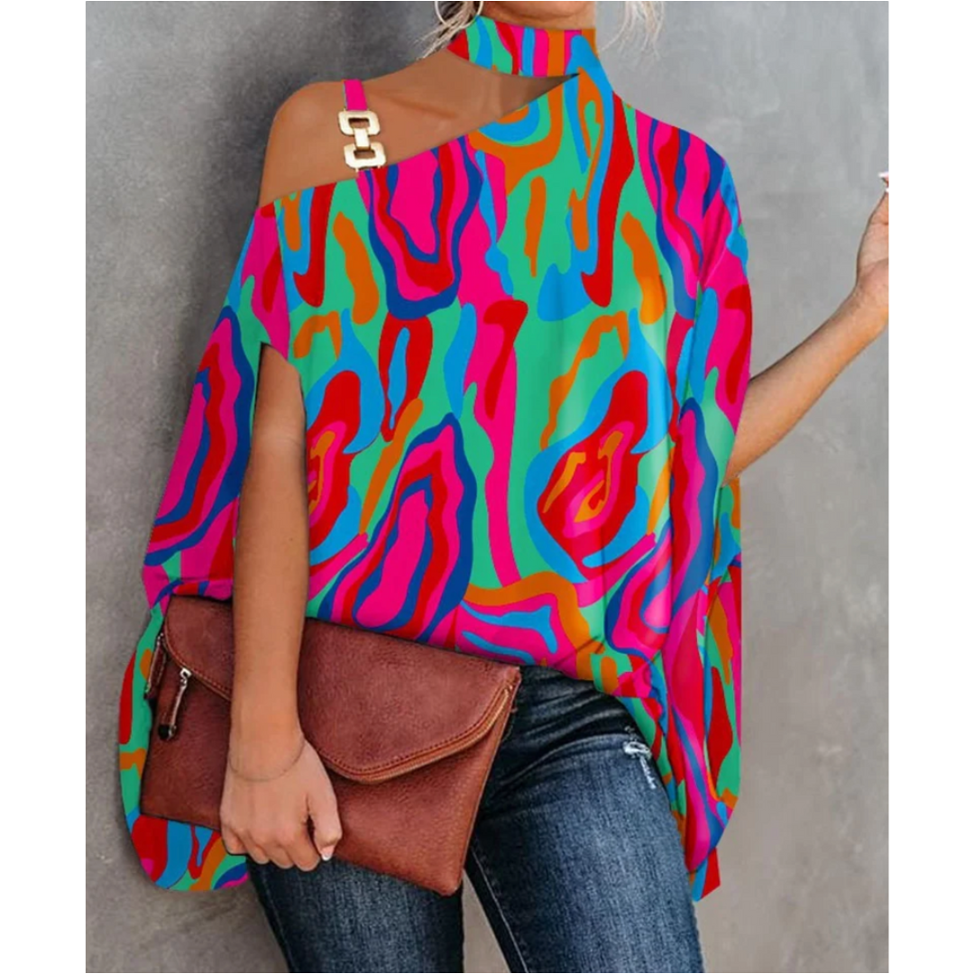 Women's One Shoulder Long Sleeve Tunic – Dark Pink