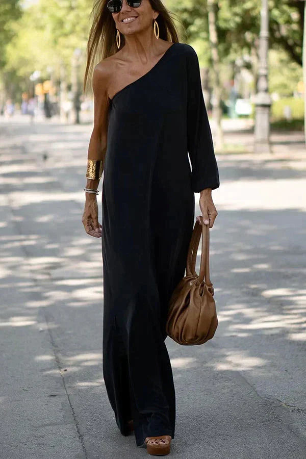 Women's One Shoulder Maxi Dress – Black