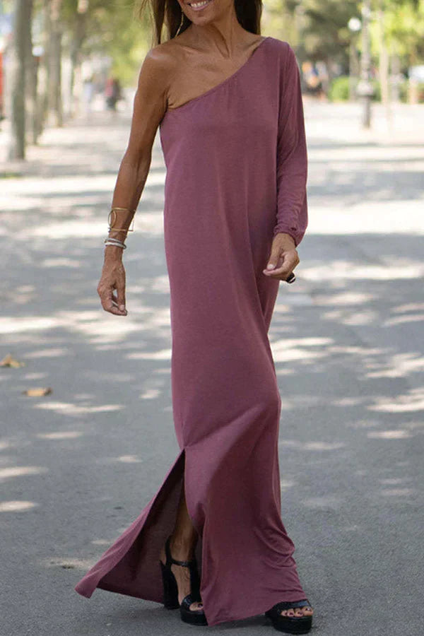 Women's One Shoulder Maxi Dress – Pink