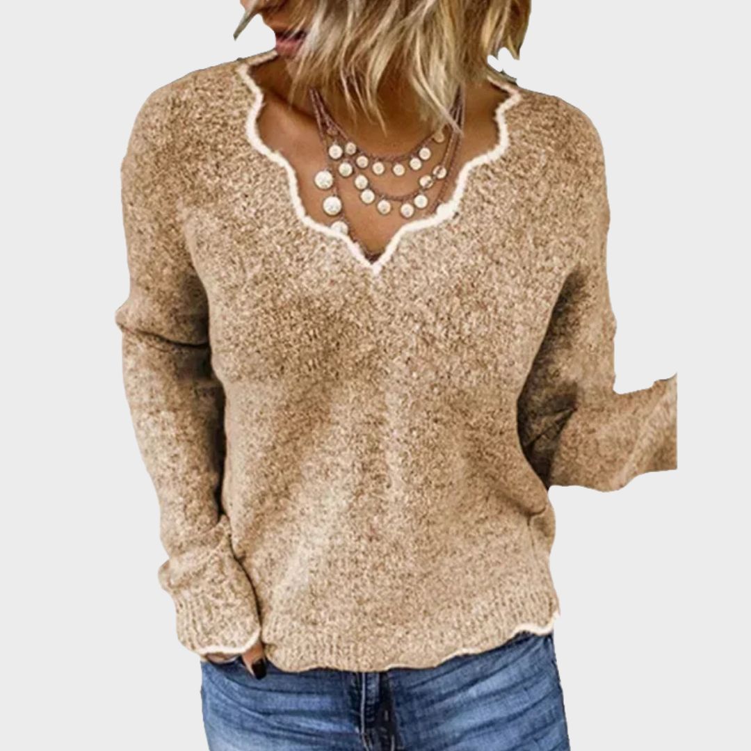 Women's V Neck Long Sleeve Sweater