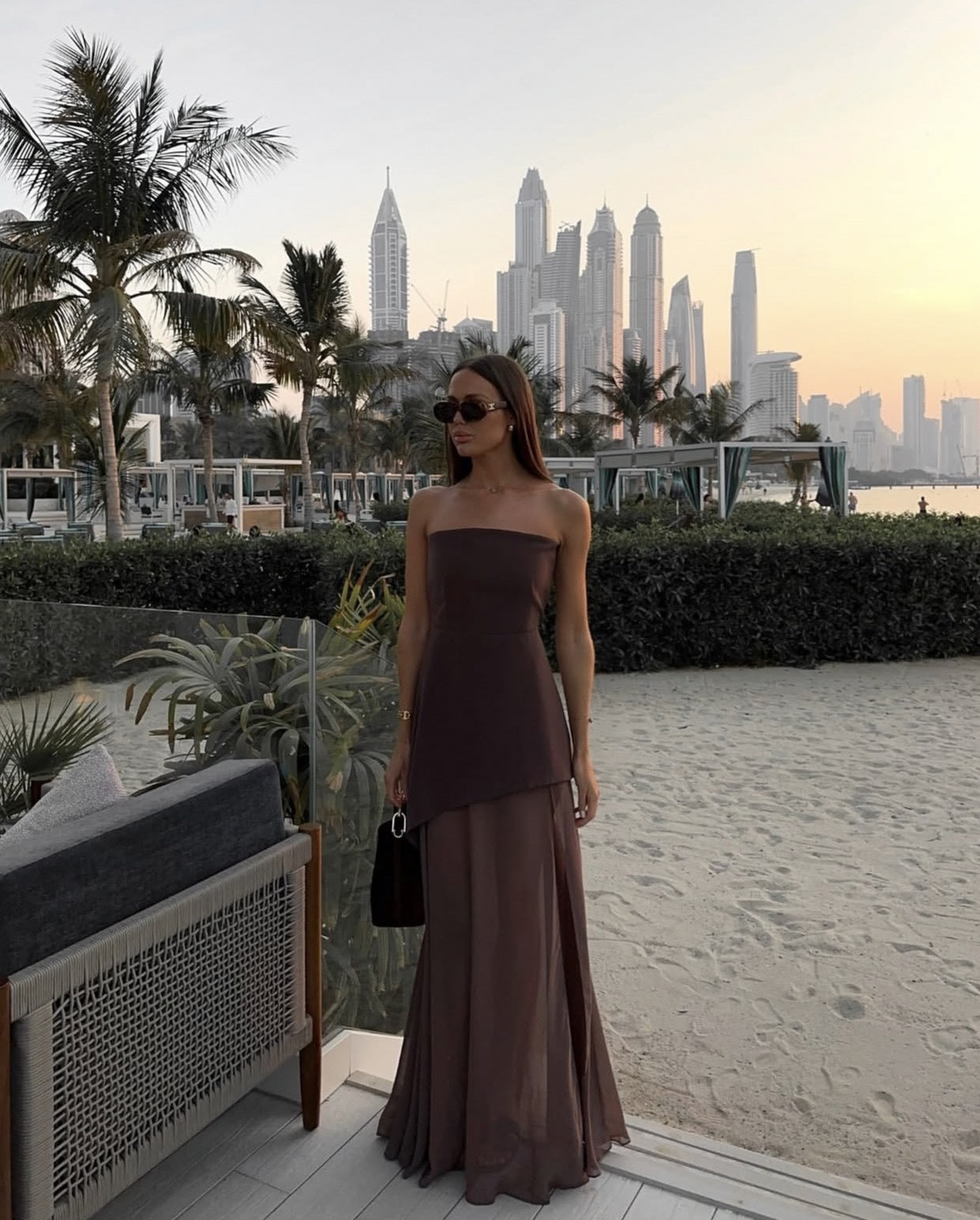 Women's Strapless Maxi Dress – Brown