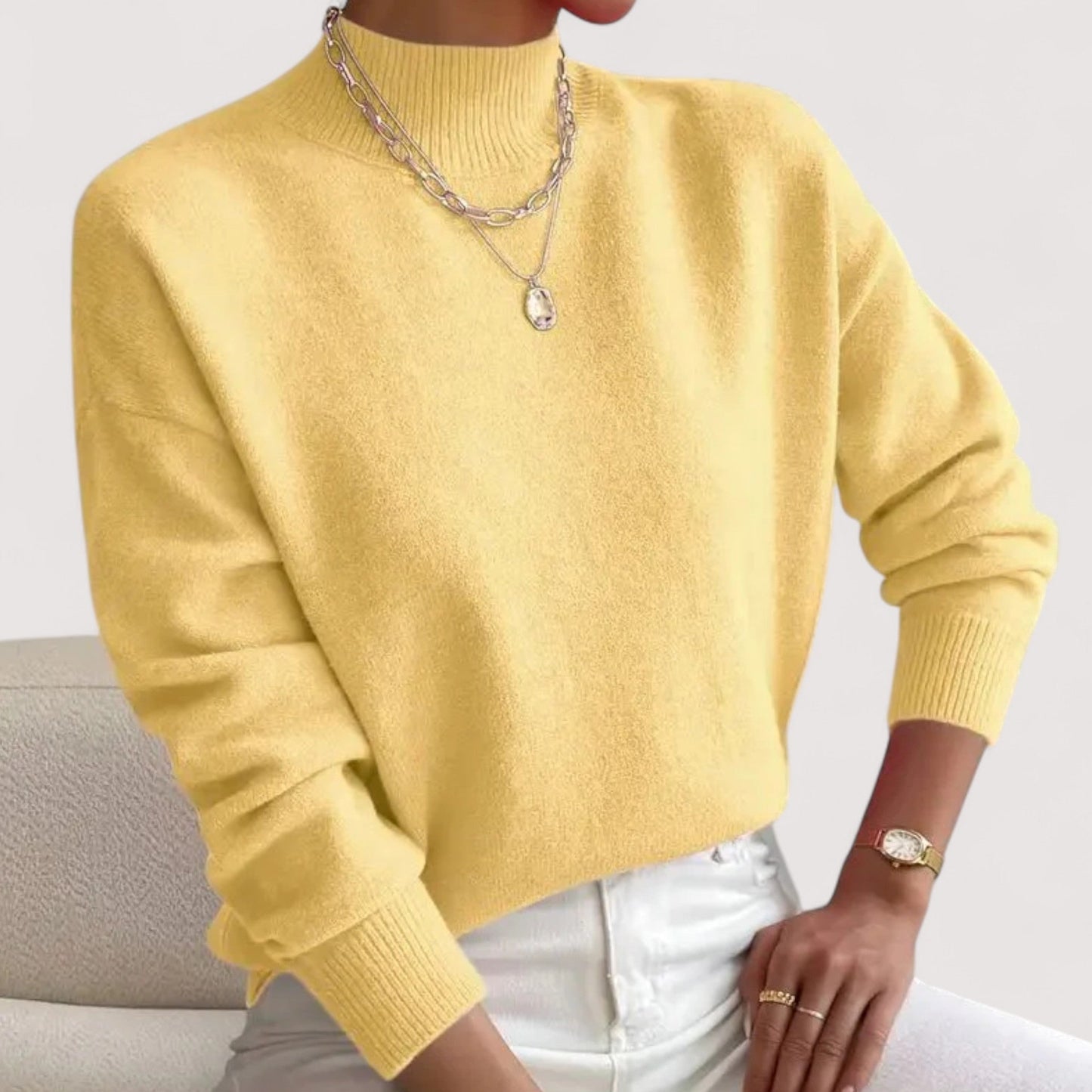 Women's Turtleneck Long Sleeve Sweater – Yellow