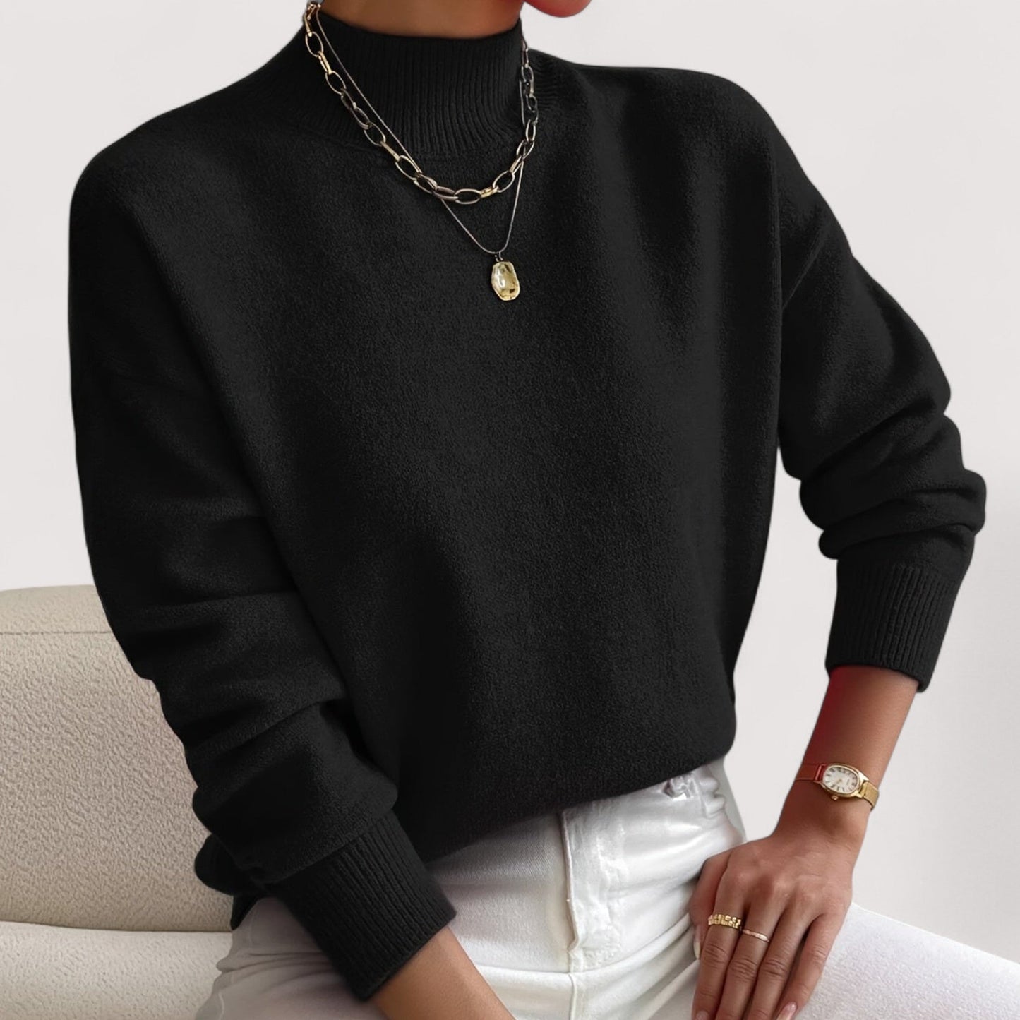 Women's Turtleneck Long Sleeve Sweater – Black