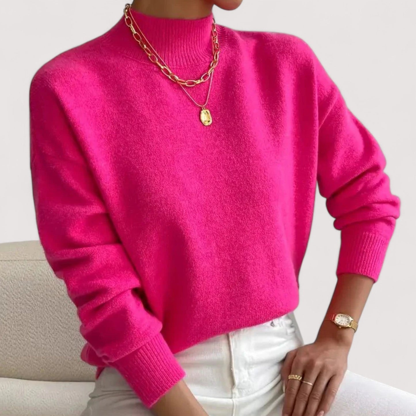 Women's Turtleneck Long Sleeve Sweater – Pink