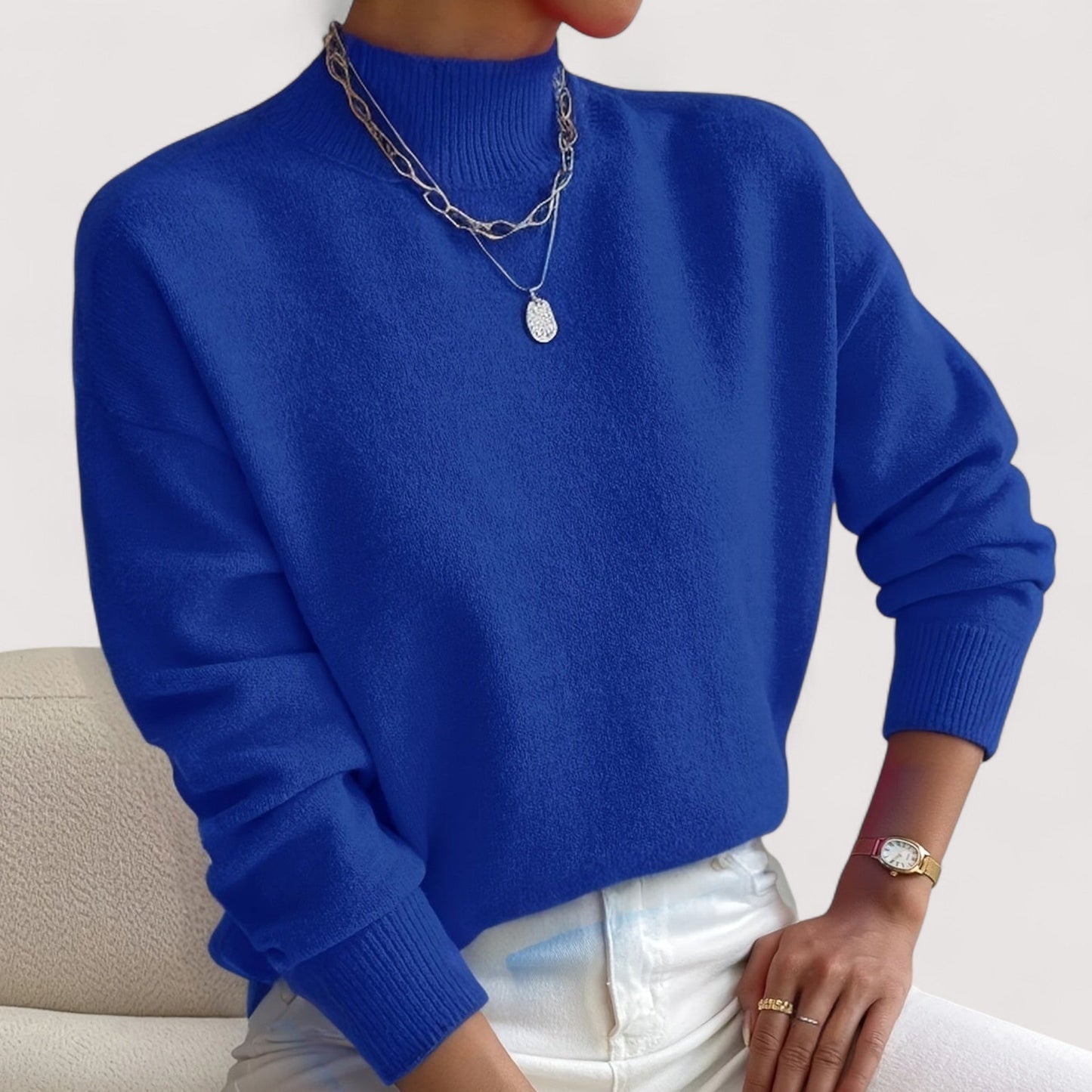 Women's Turtleneck Long Sleeve Sweater – Blue