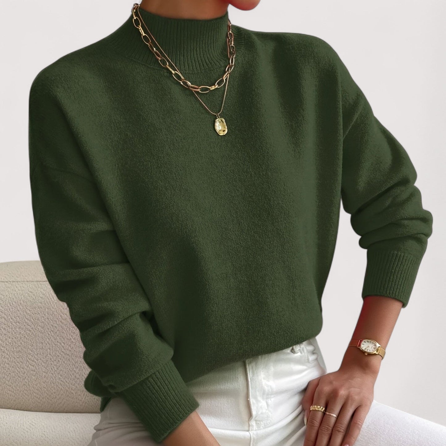 Women's Turtleneck Long Sleeve Sweater – Green