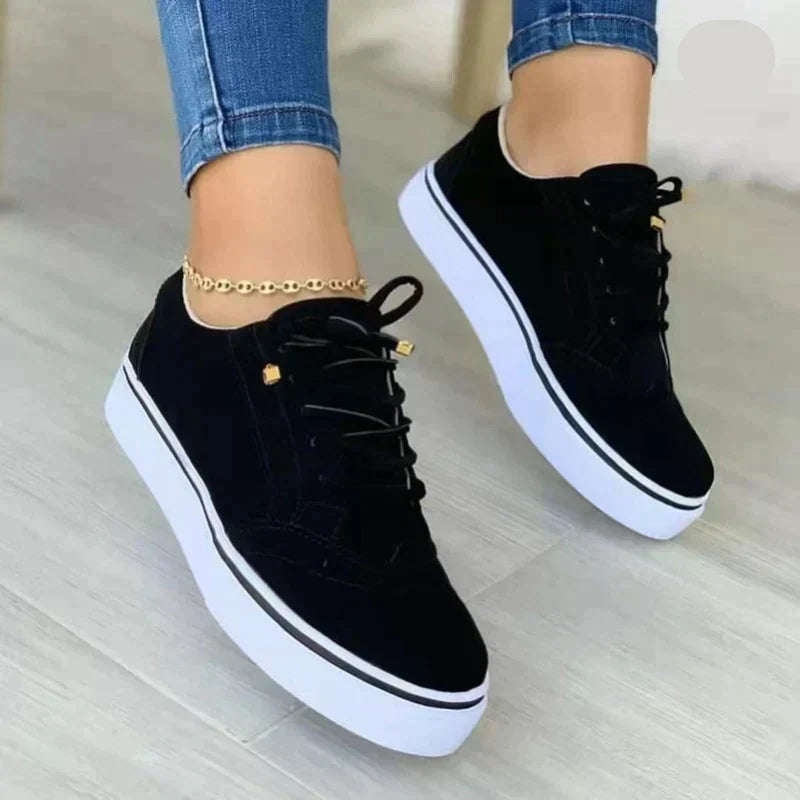 Women's Platform Lace Up Sneakers – Black