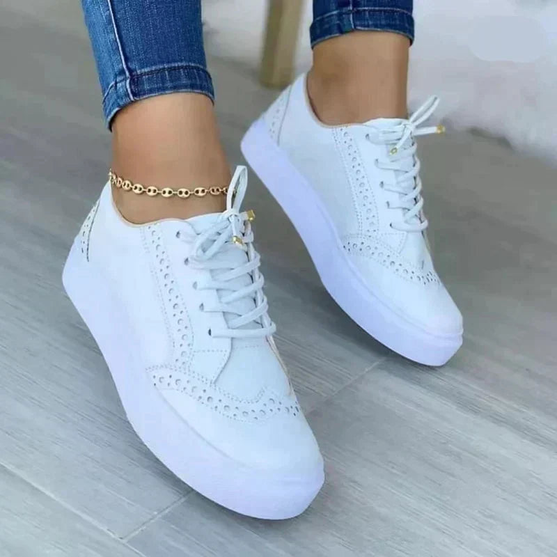 Women's Platform Lace Up Sneakers – White