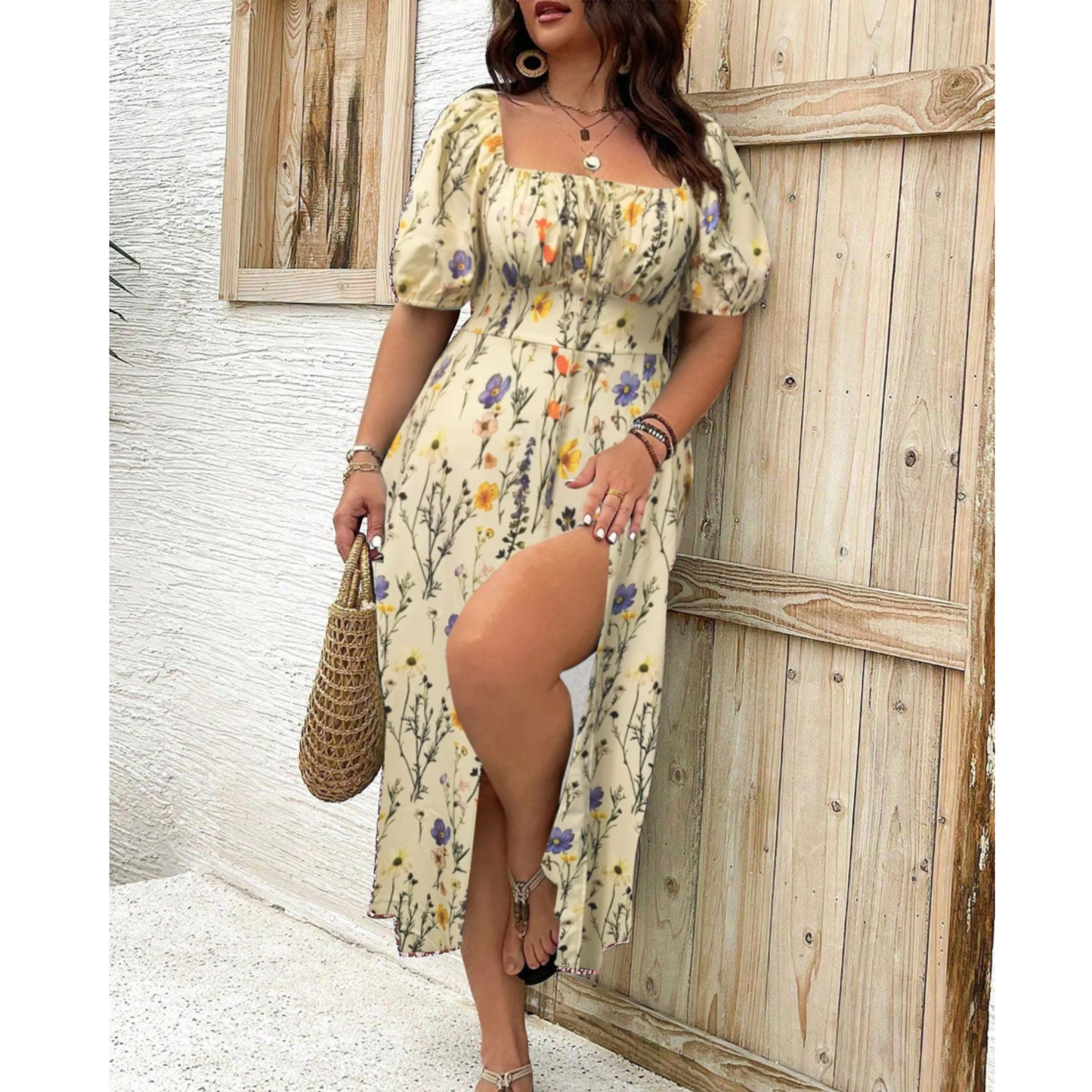 Women's Square Neck Maxi Dress – Apricot