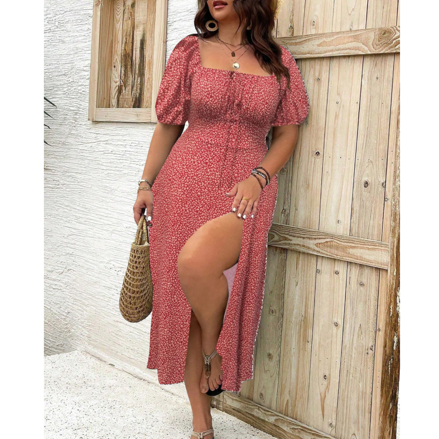 Women's Square Neck Maxi Dress – Red