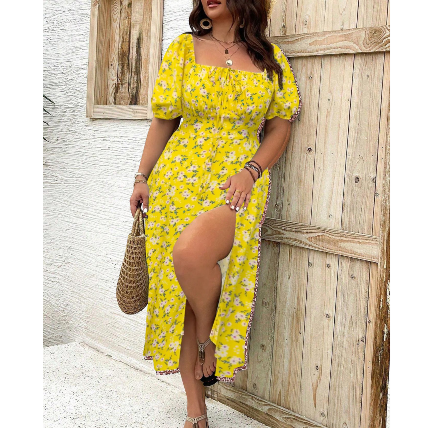 Women's Square Neck Maxi Dress – Yellow
