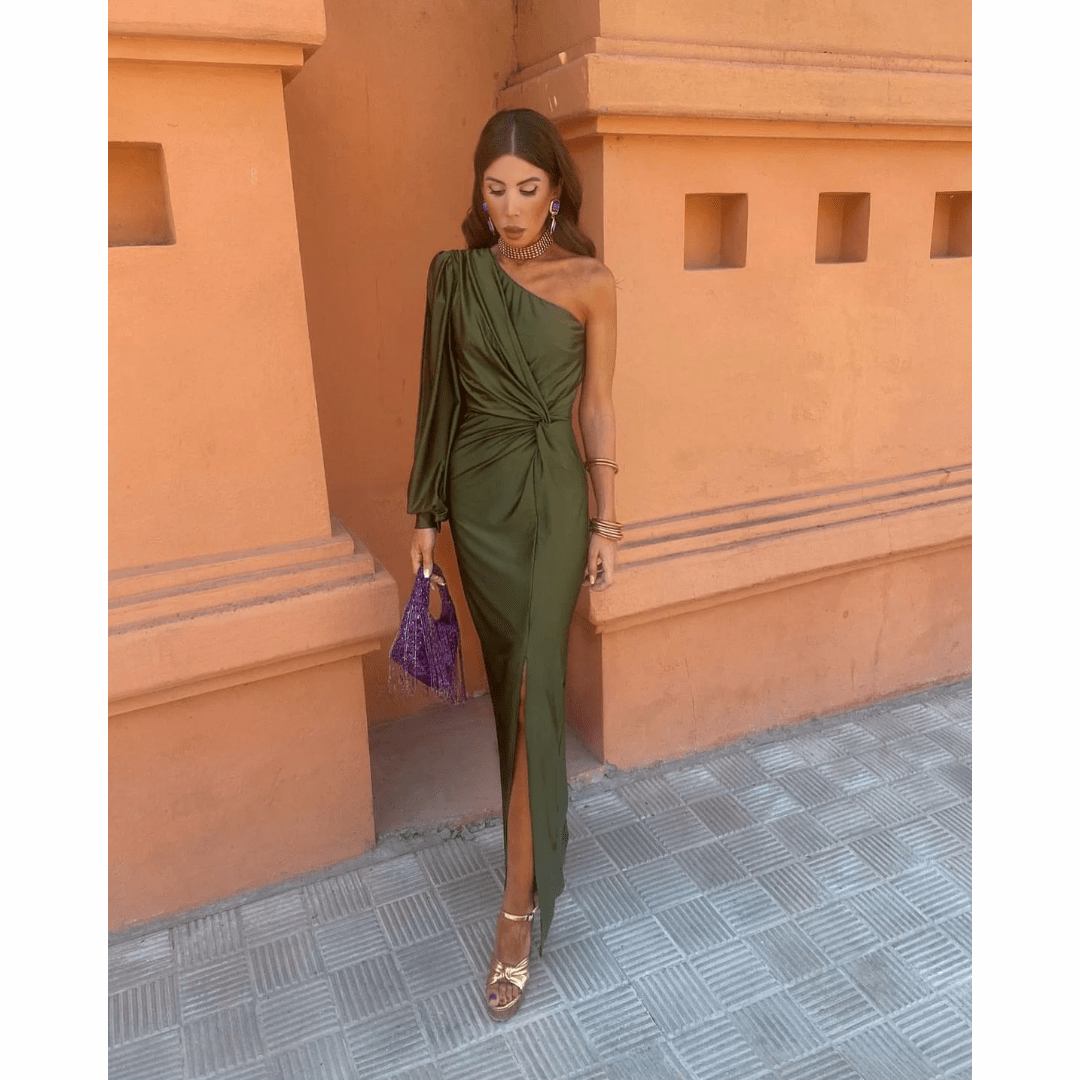Women's One Shoulder Maxi Dress – Olive Green
