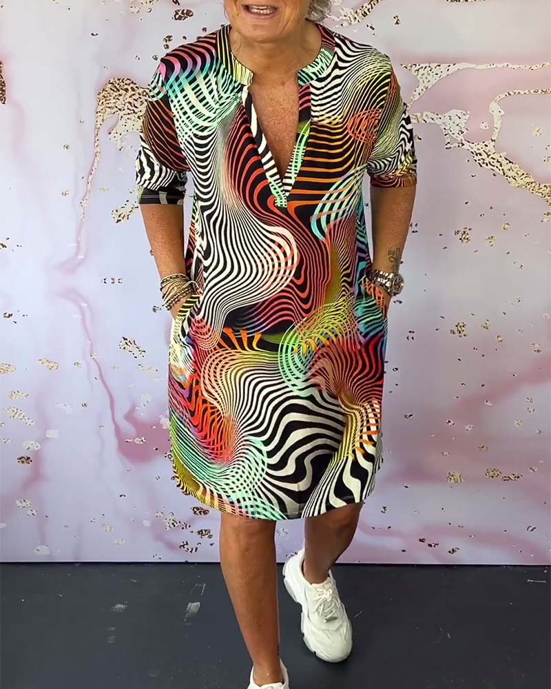 Women's V Neck Mini Dress – Multicolour
