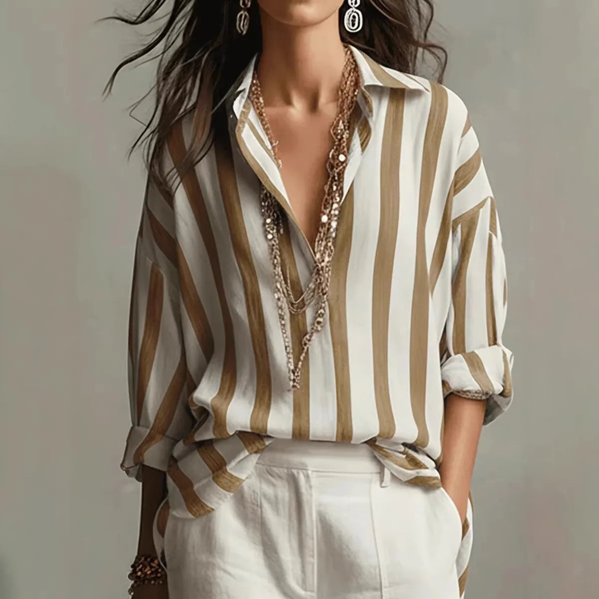 Women's Long Sleeve Blouse – Brown