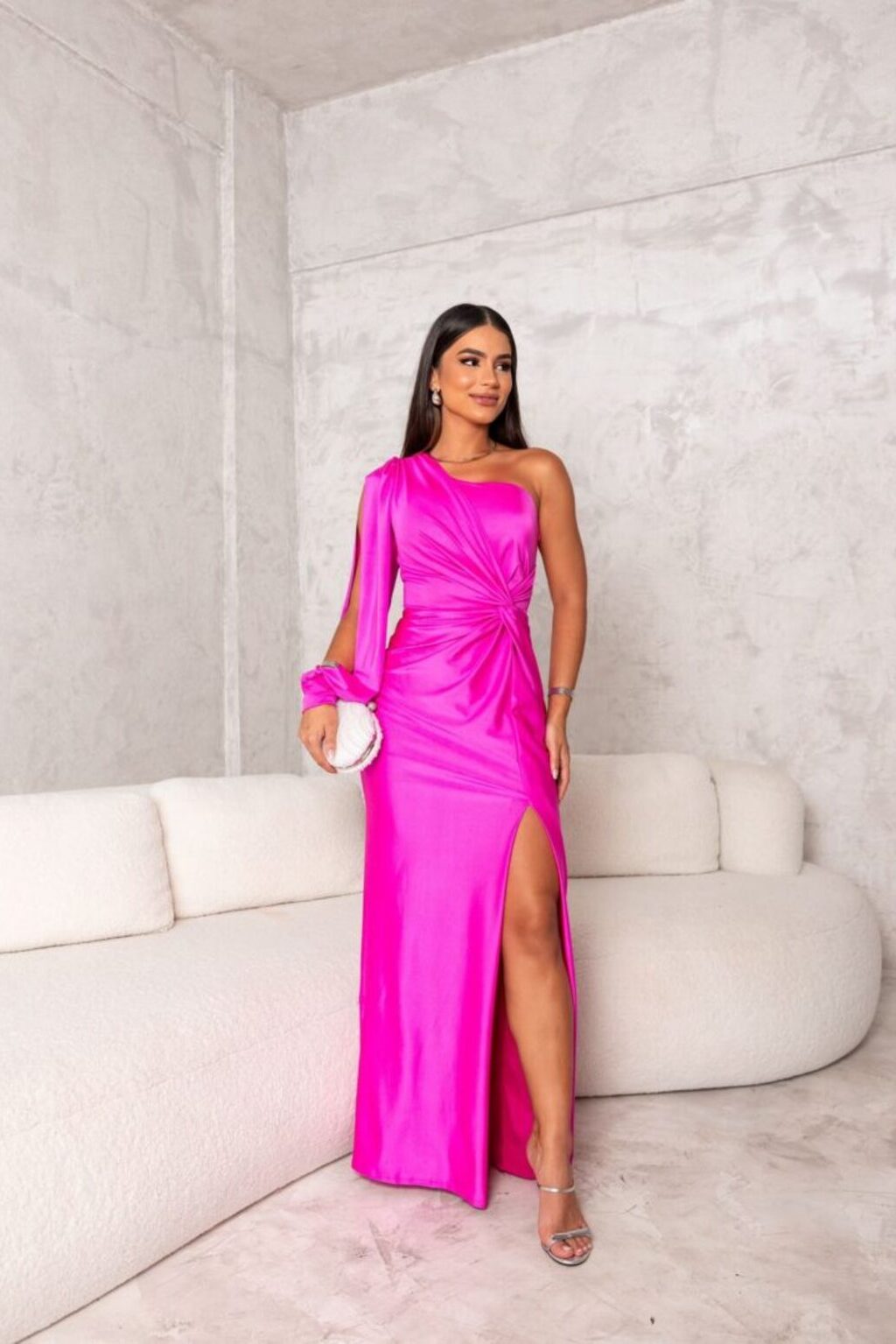 Women's One Shoulder Evening Maxi Dress – Pink
