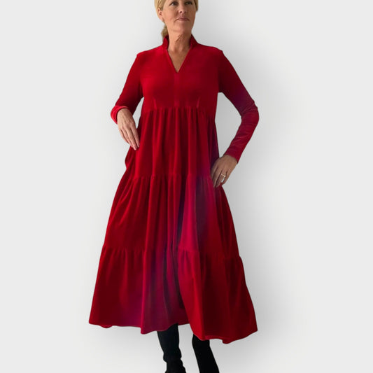 Women's V Neck Maxi Dress – Red