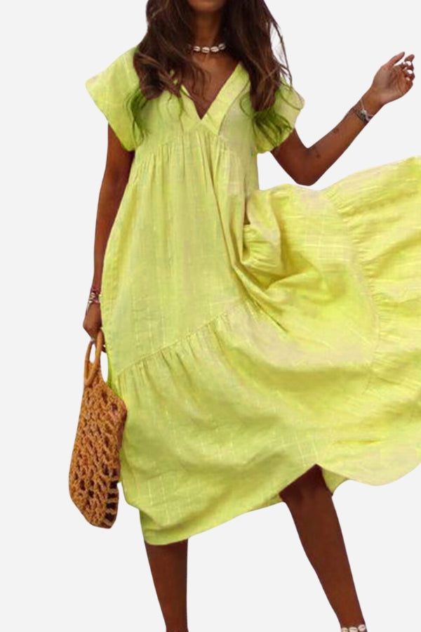 Women's V Neck Midi Dress – Yellow