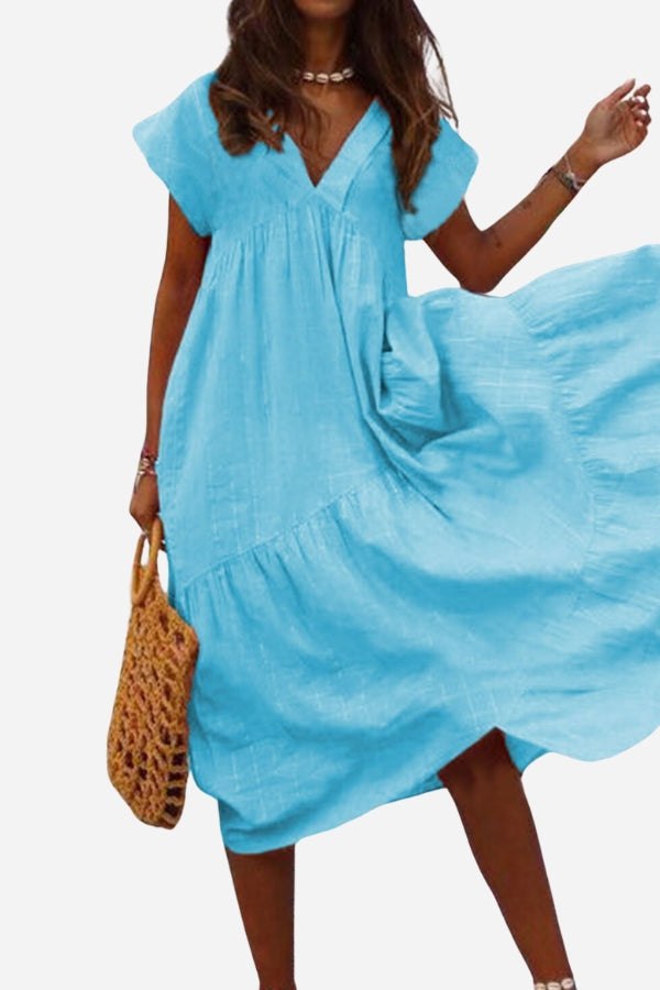Women's V Neck Midi Dress – Light Blue