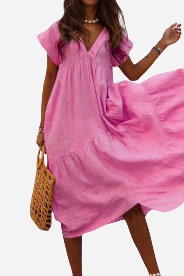 Women's V Neck Midi Dress – Pink