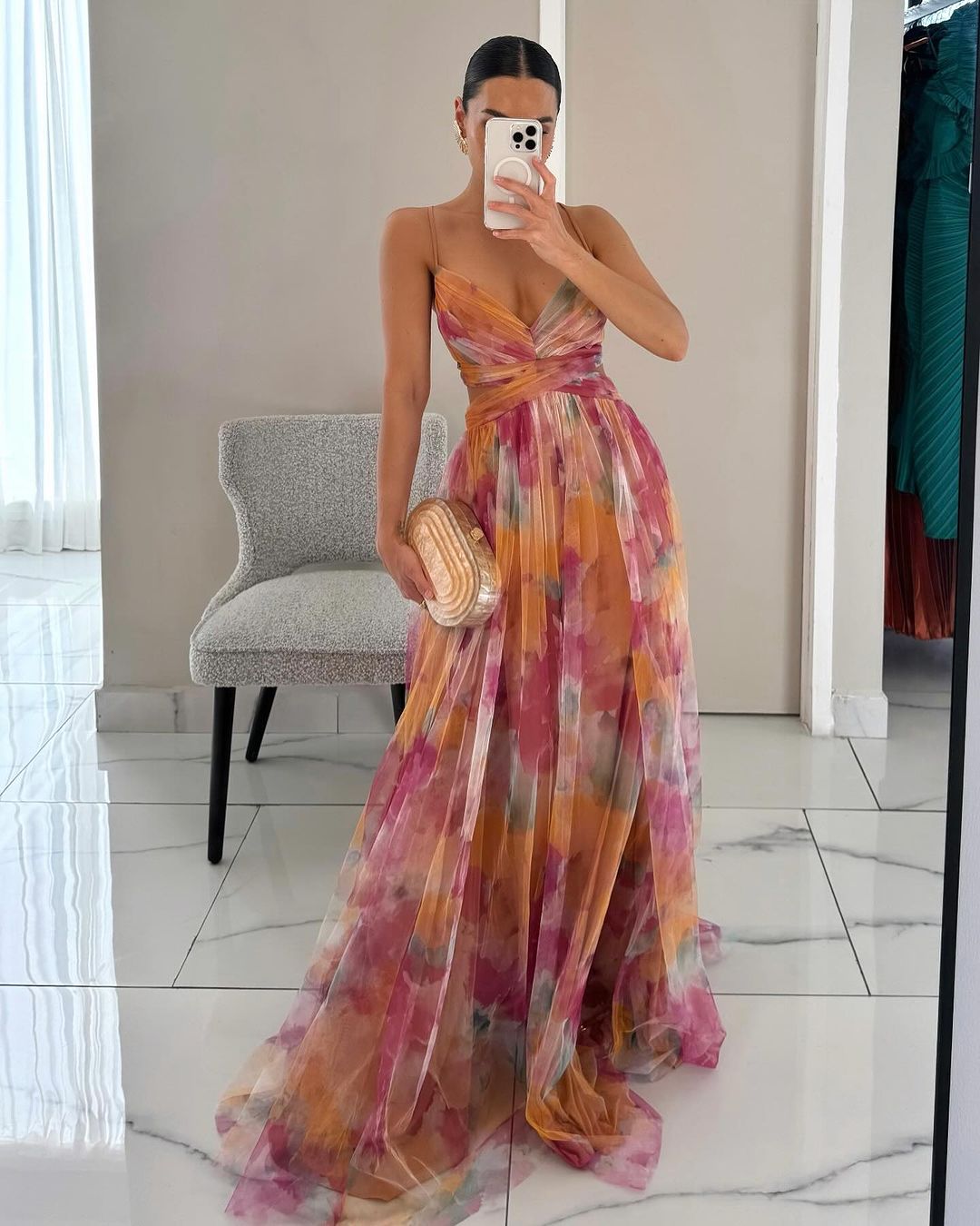 Women's V Neck Maxi Dress – Orange