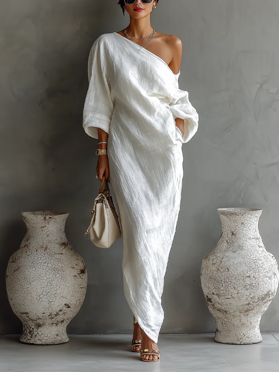 Women's One Shoulder Maxi Dress – White