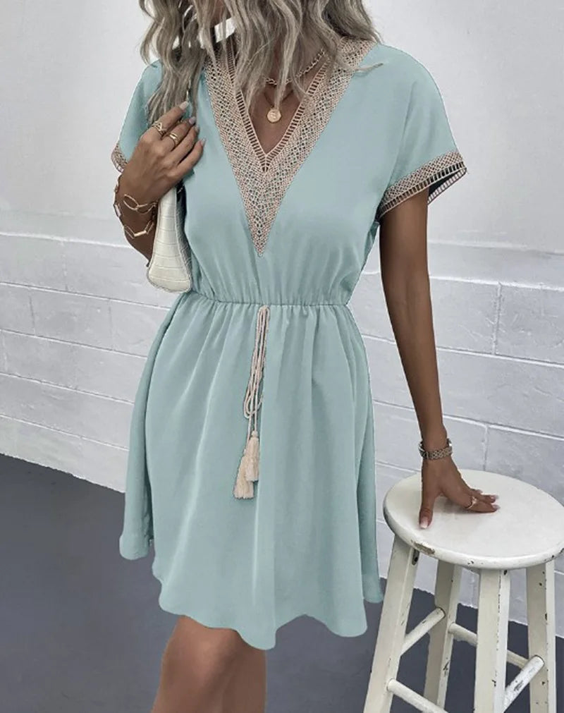Women's V Neck Mini Dress – Light Green
