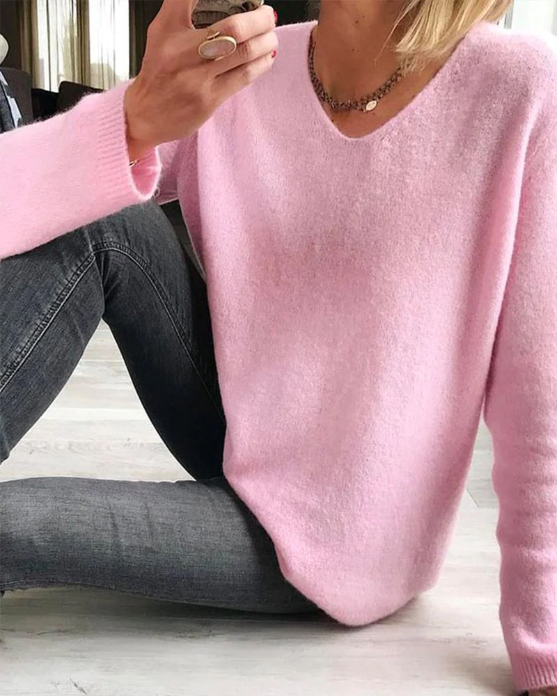 Women's V Neck Long Sleeve Pullover