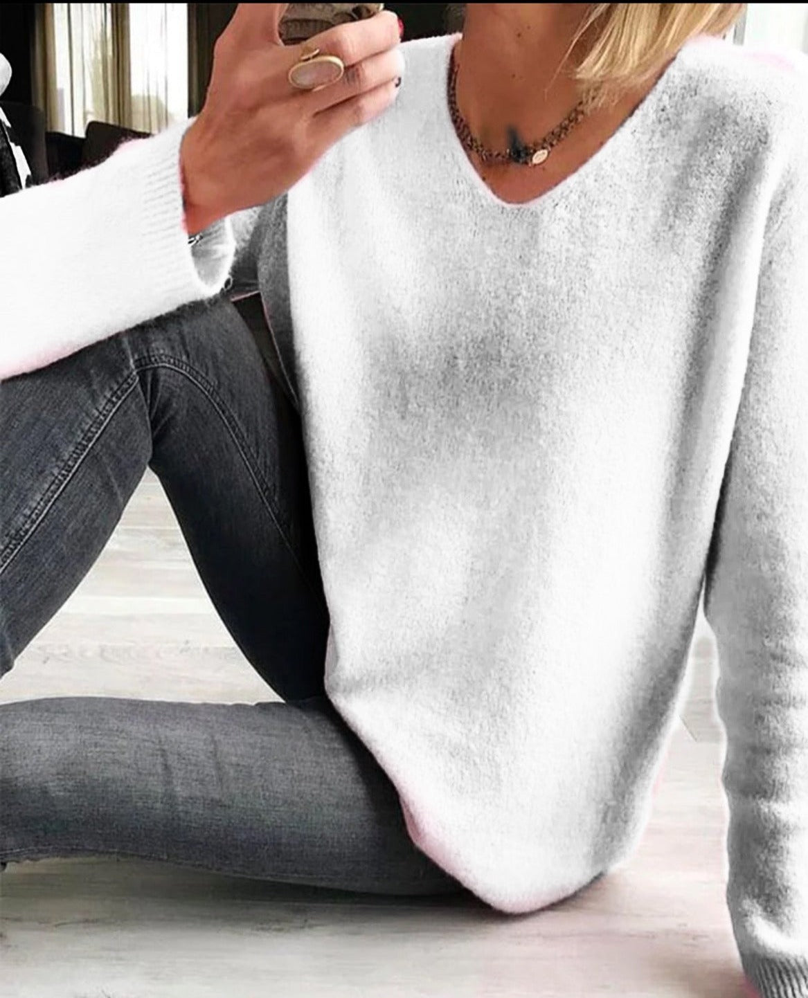 Women's V Neck Long Sleeve Pullover