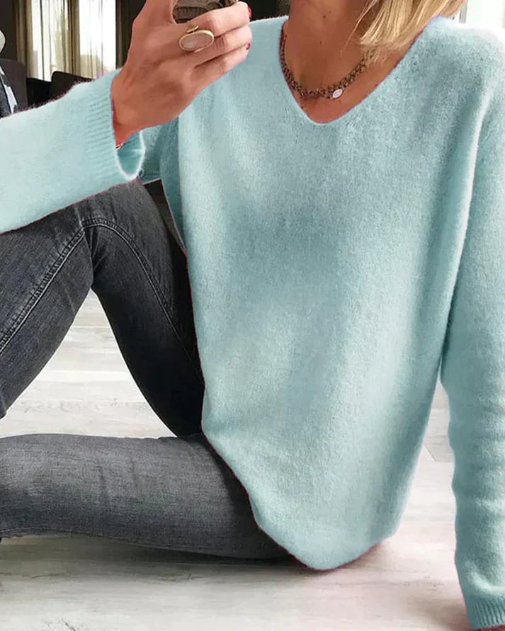 Women's V Neck Long Sleeve Pullover
