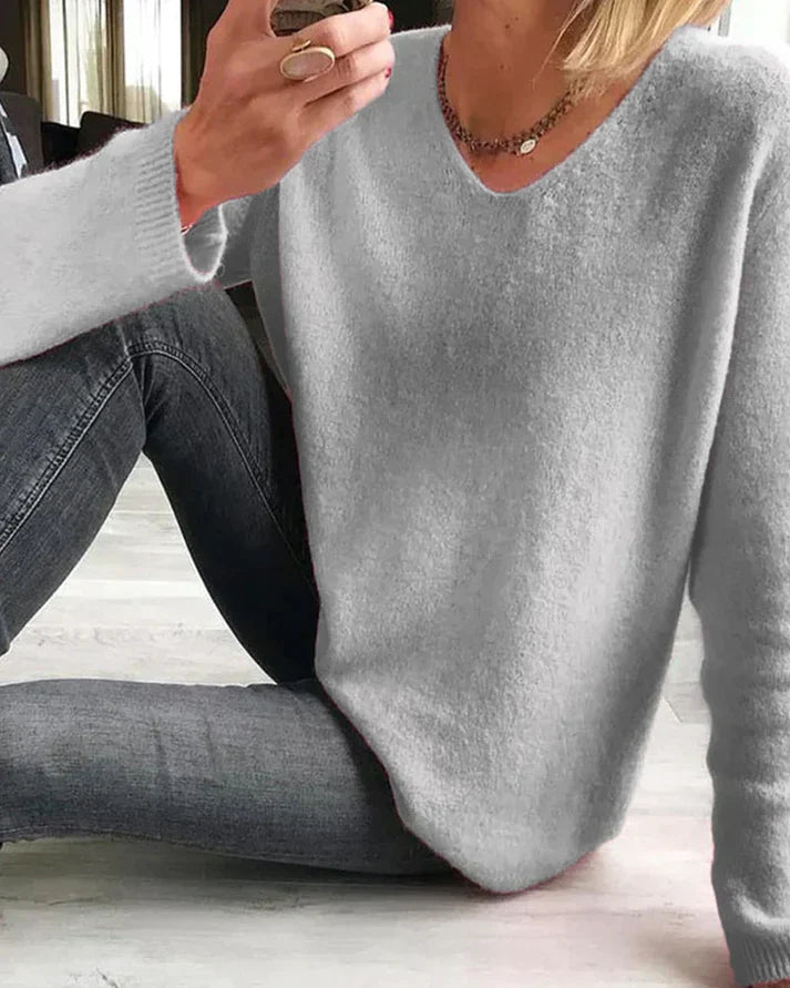 Women's V Neck Long Sleeve Pullover
